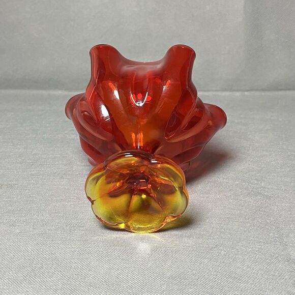 Vtg 70s L E Smith Amberina Glass Footed Pedestal Bowl Handkerchief 6 Finger Vase - Picture 7 of 10